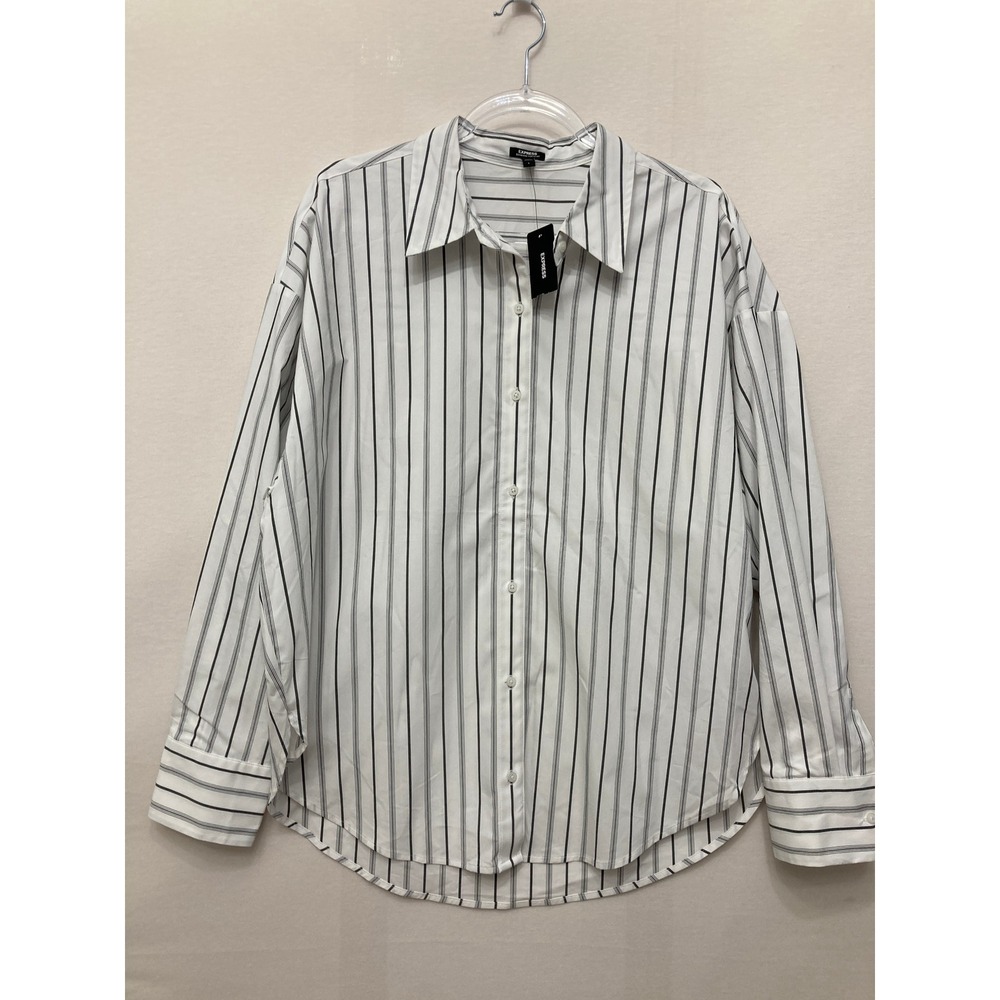 New Express Boyfriend Portofino Shirt Large Striped Button Down Relax Preppy